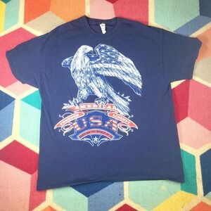 American Eagle USA Patriotic T-Shirt Freedom Liberty Navy Blue XL‎